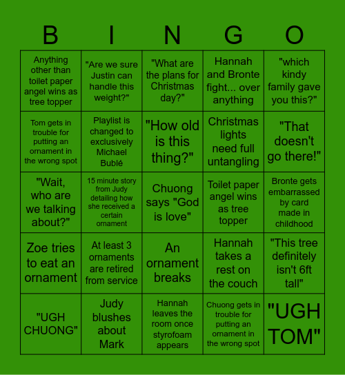 Xmas Tree 2024 Bingo Card