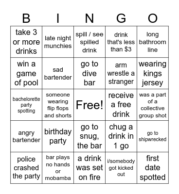 Ultimate Bar Bingooooooo Bingo Card