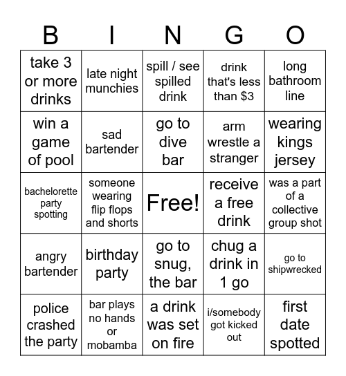 Ultimate Bar Bingooooooo Bingo Card