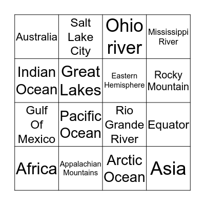 Geography bingo Card