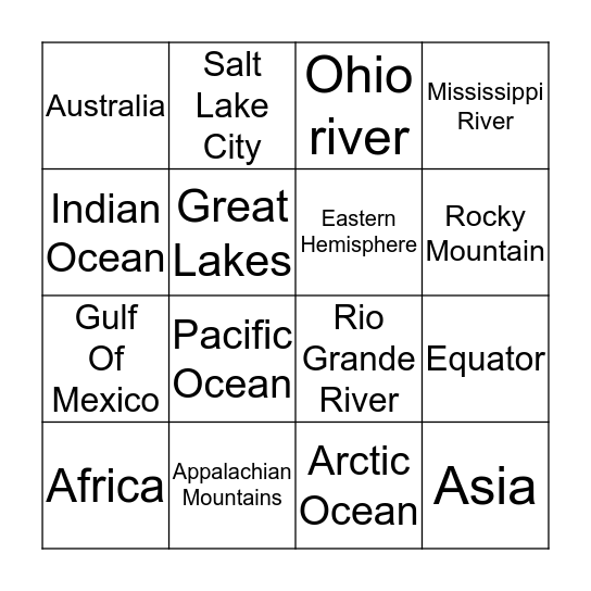 Geography bingo Card