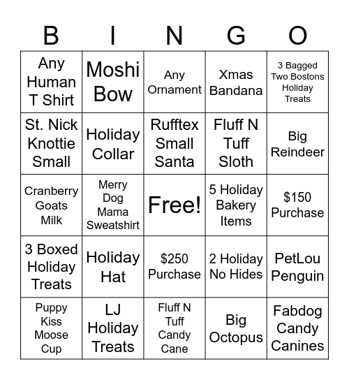 Holiday Bingo Card