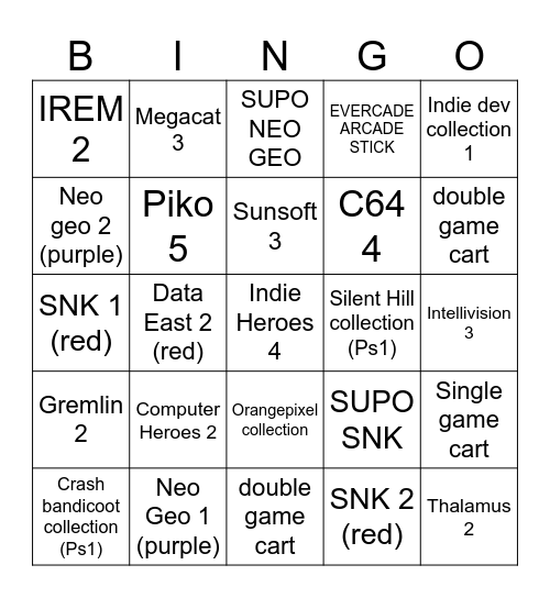 2025 Evercade/Super Pocket Bingo Card