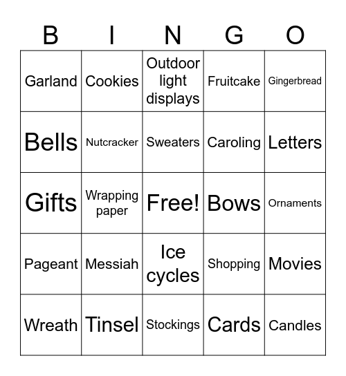 Christmas Related Bingo Card
