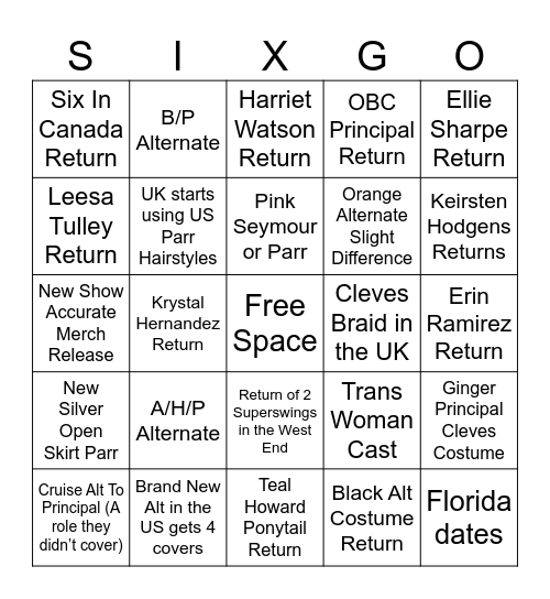 SIX 2025 BINGO Card