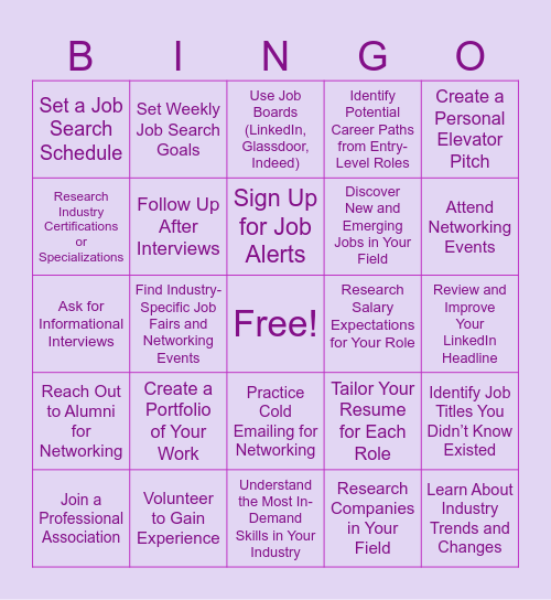 Job Search Bingo Card