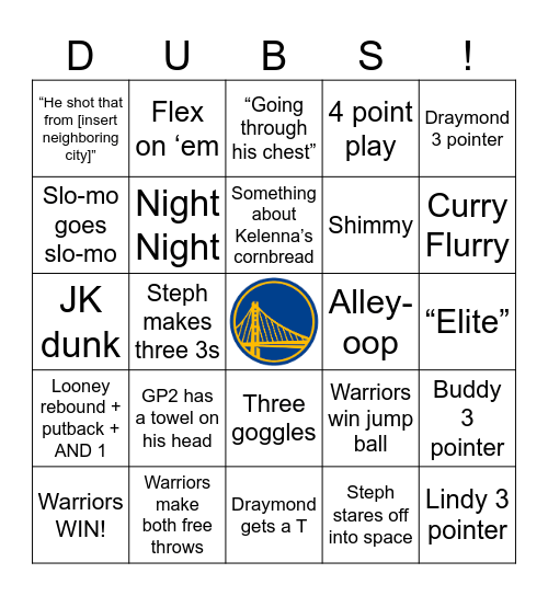 Warriors Bingo 2024-2025 Bingo Card