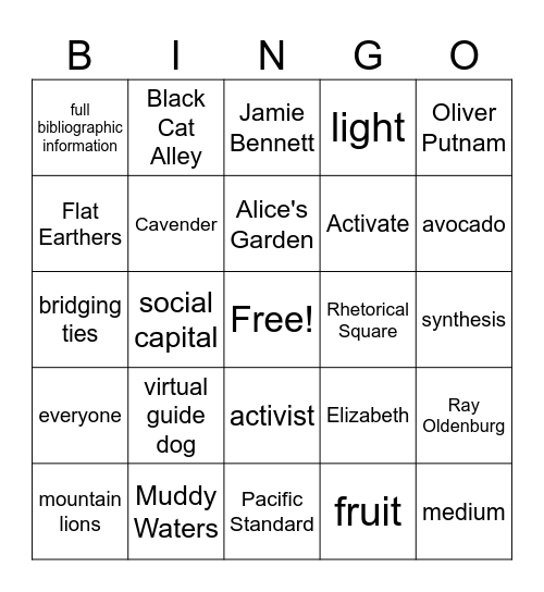 ENG100 Bingo Fall 2024! Bingo Card