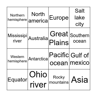 Geography bingo Card