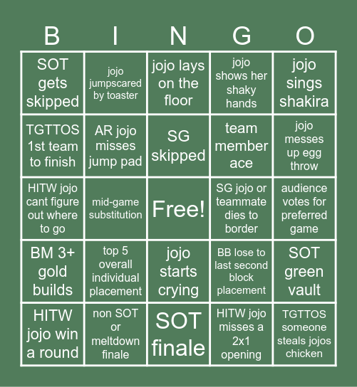 MCC PARTY 2 GREEN GECKOS BINGO Card