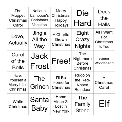 Holiday Movie & Music BINGO Card