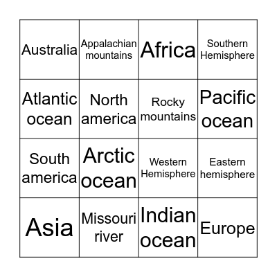 Geography Bingo Card