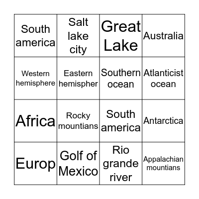 Geography bingo Card