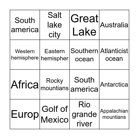 Geography bingo Card