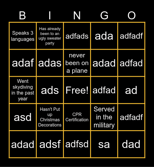 Holiday Bingo Card
