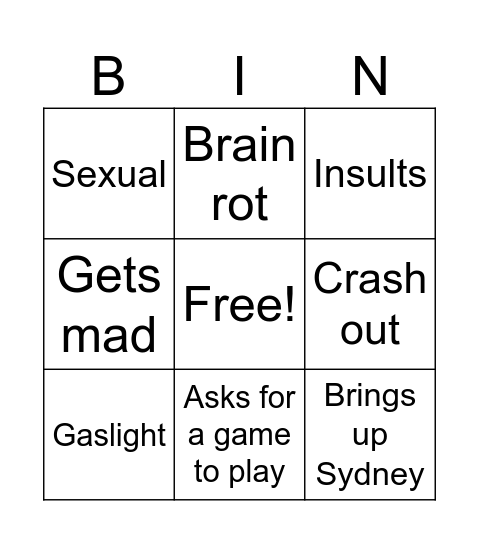 Ben Bingo Card