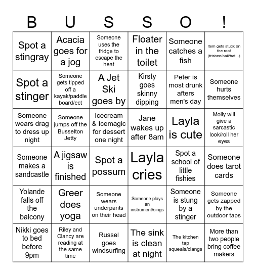 Busselton Bingo! Bingo Card