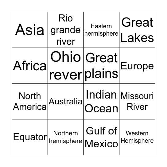 Geography Bingo Card
