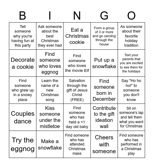 Dozer and Jo's Christmas Bingo Card