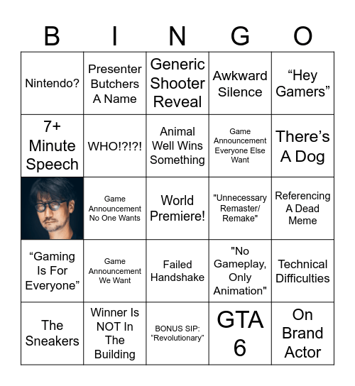 The Game Awards Bingo and Sip Game Bingo Card
