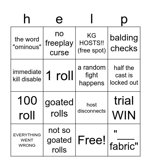 the killing game bingo Card