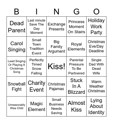 Christmas Rom Com Bingo Card