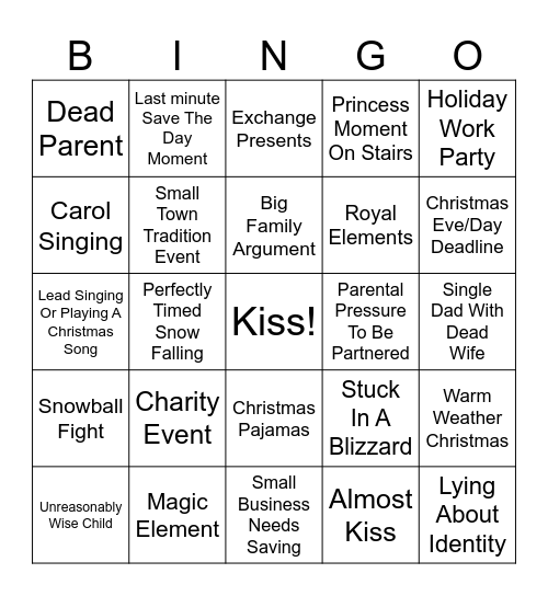 Christmas Rom Com Bingo Card