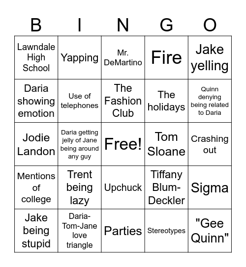 Daria bingo yayayayaya Bingo Card