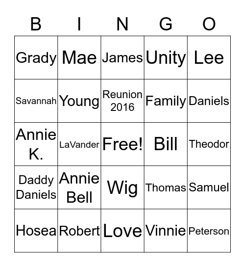 Daniels-Peterson Bingo Card