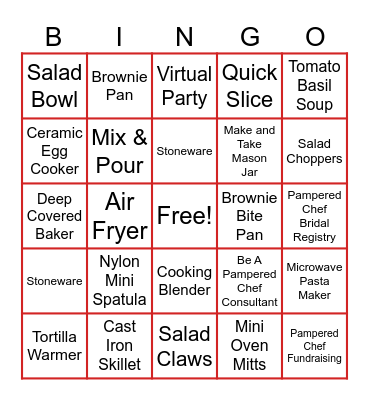 Pampered Chef Bingo Card