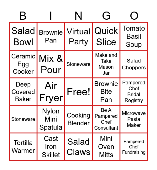 Pampered Chef Bingo Card