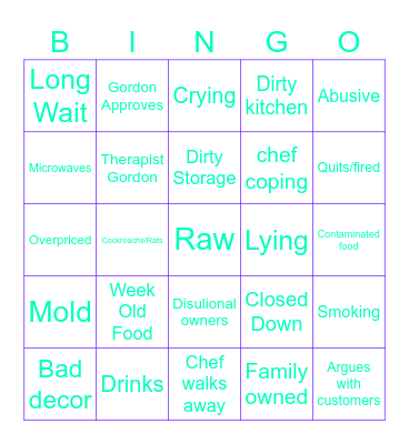Kitchen Nightmares Bingo Card