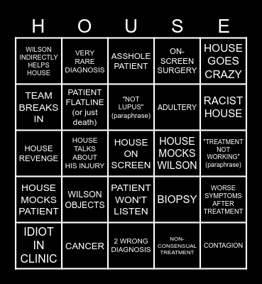 House M.D Bingo Card