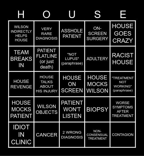 House M.D Bingo Card