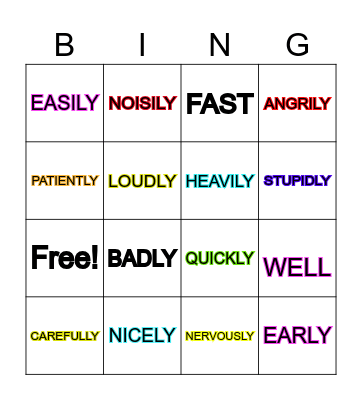 ADVERBS OF MANNER Bingo Card