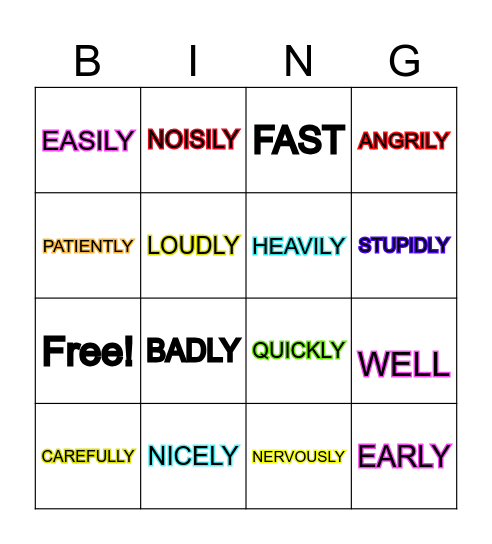 ADVERBS OF MANNER Bingo Card