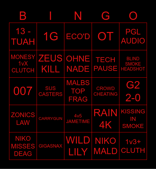 G2 v. FAZE Bingo Card