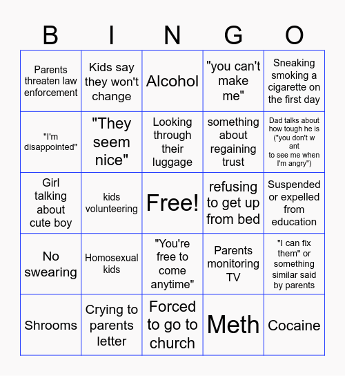 World's Strictest Parents 2 Bingo Card