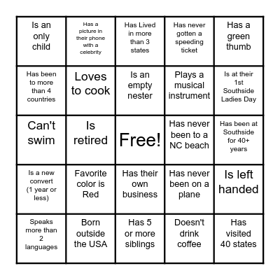 Find A Sister Who... Bingo Card