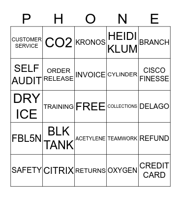 PHONE TEAM BINGO Card