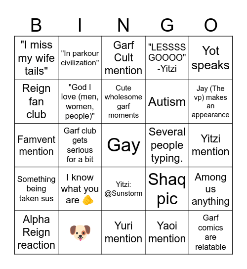 Garf Bingo Card