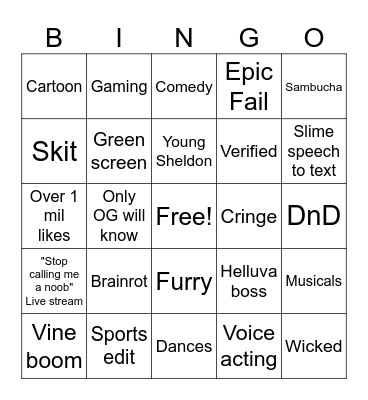 Youtube Bingo Card