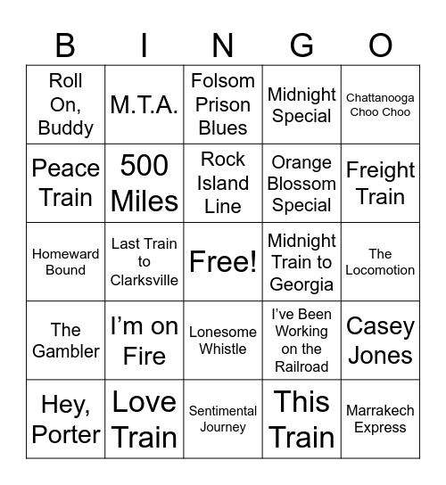 Train Bingo Card