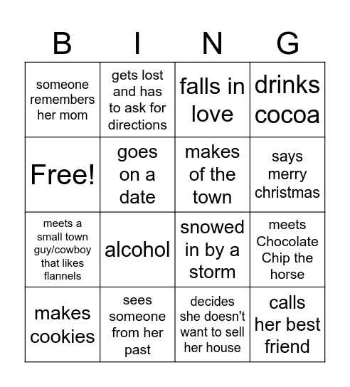 "Hallmark" Christmas Movie Bingo Card