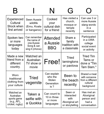 CULTURAL BINGO Card