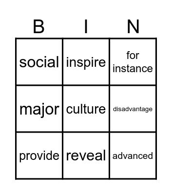 Vocabulary Game Bingo Card