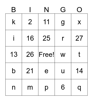 abc Bingo Card