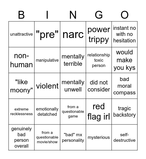 "Hear me Out" Bingo Card