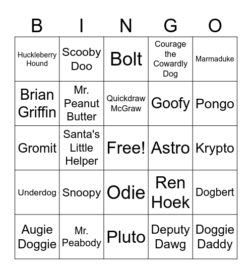 Cartoon Dog Bingo Card