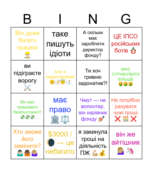 Bingo виправдань зарплати Чмута Bingo Card